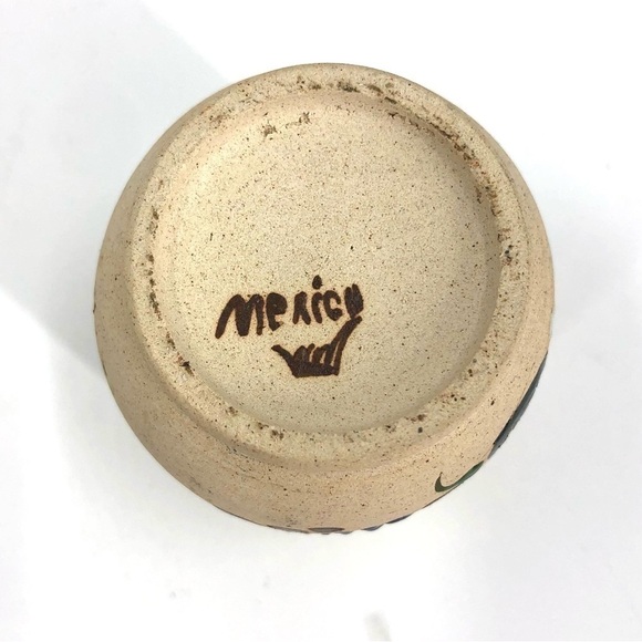 Mexico Folk Art Pottery Tonala Vase Hand Painted Bird Ceramic Sandstone - Picture 6 of 8